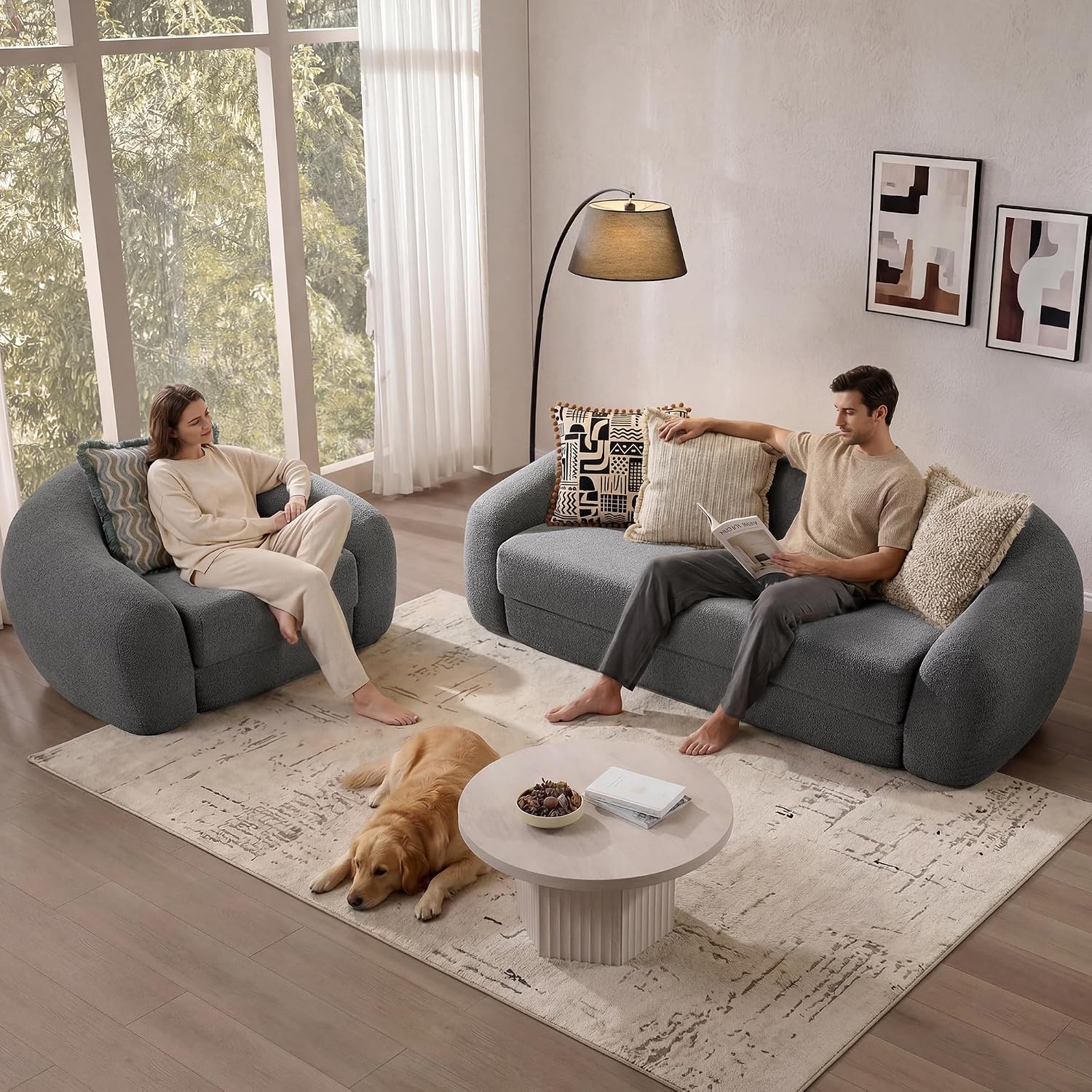 SICOTAS 90.6' Curved Convertible Sofa Couch Bed for Living Room Futon Cloud Boneless Sleeper Sofa Pull Out Floor Couch with Deep Seat 3 Seater Foam Bed No Assembly for Bedroom Apartment, Dark Grey