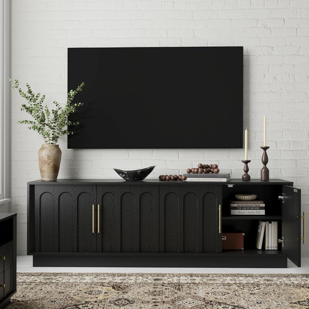 FORTUNETEC TV Stand for 75 Inch TV, 67' Entertainment Center with Arched Design, Minimalist Media Console with Adjustable Shelves, Modern TV Stand for Living Room Bedroom, Black