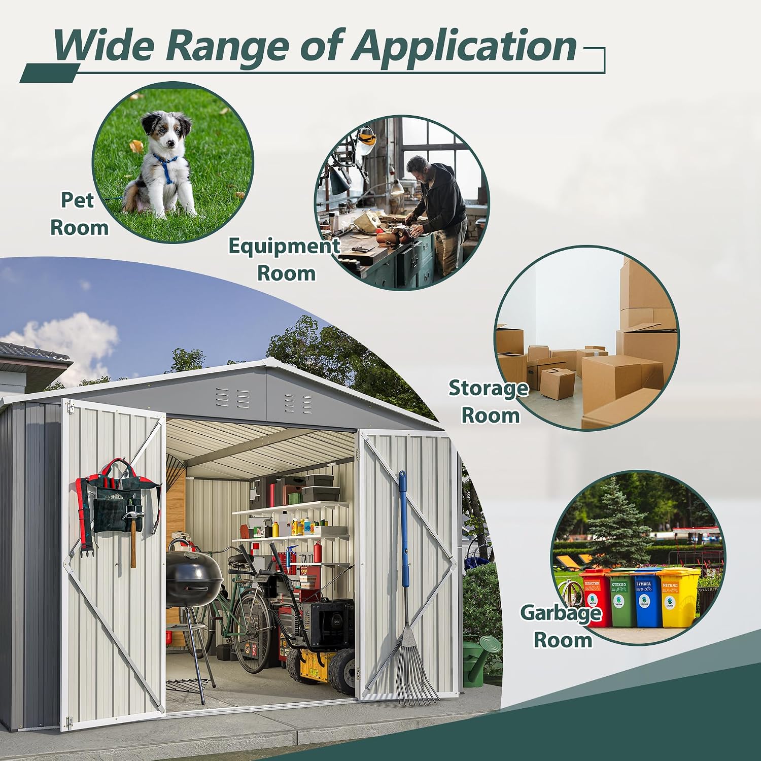YOPTO 10X10 FT Outdoor Storage Shed,Metal Shed W/Lockable Doors,Air Vents & Sloped Roof,Garden Tool House W/Updated Frame Structure,for Backyard Patio Lawn,Gray