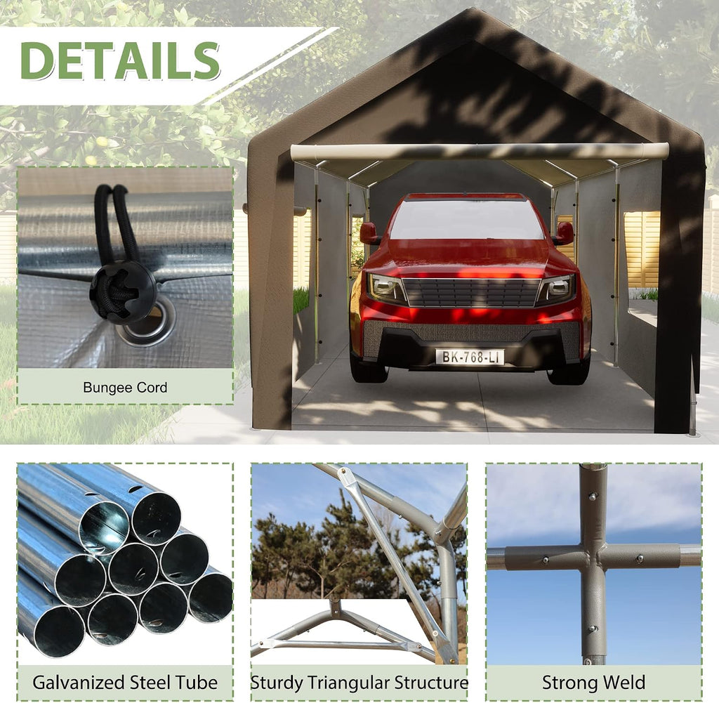 Thanaddo 10'x20' Heavy Duty Carport, Garage Car Canopy, with Roll-up Ventilated Windows, Car Shelter w/Side Tarps for Car, Truck, Boat,Gray