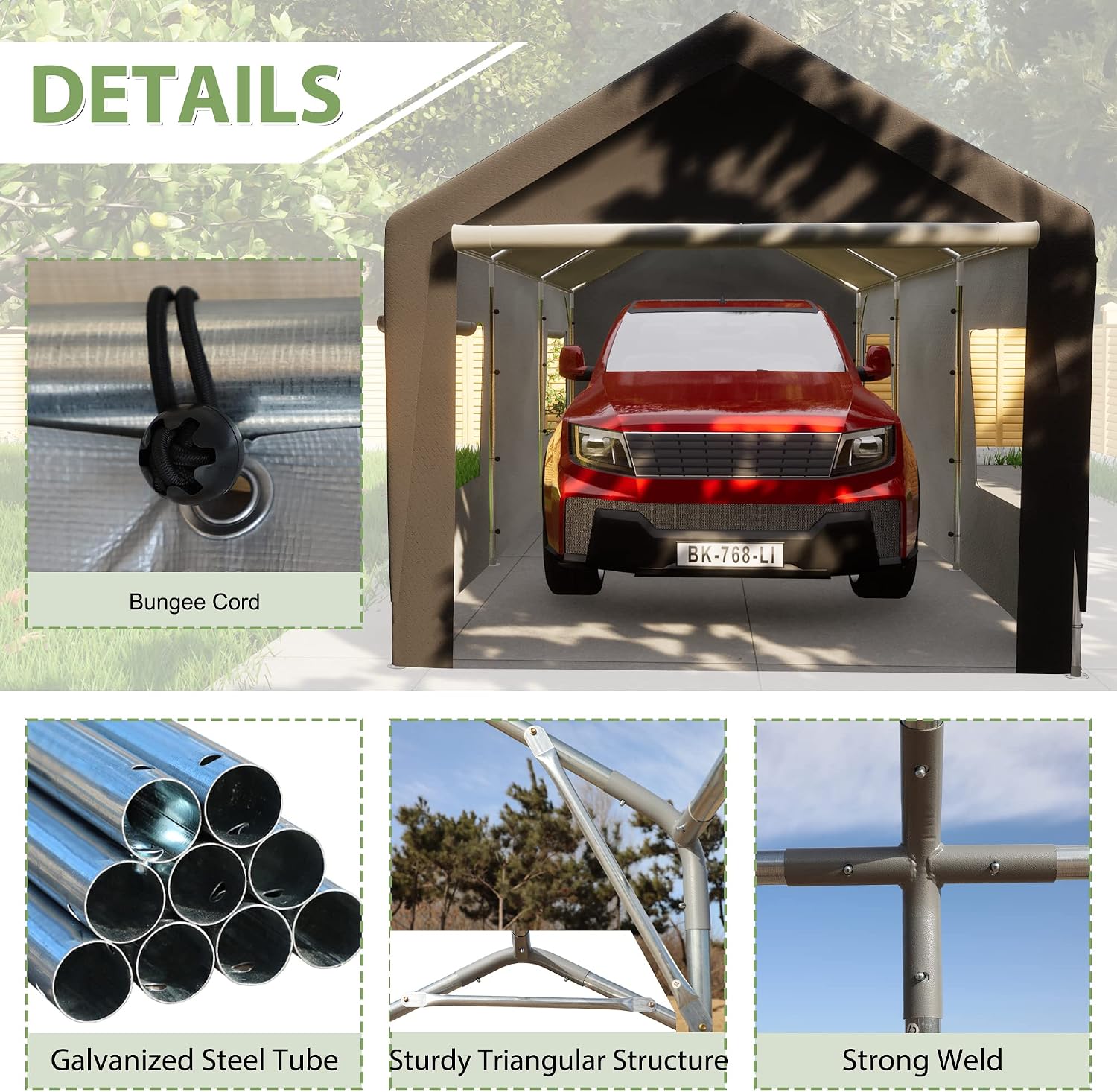 Thanaddo 10'x20' Heavy Duty Carport, Garage Car Canopy, with Roll-up Ventilated Windows, Car Shelter w/Side Tarps for Car, Truck, Boat,Gray