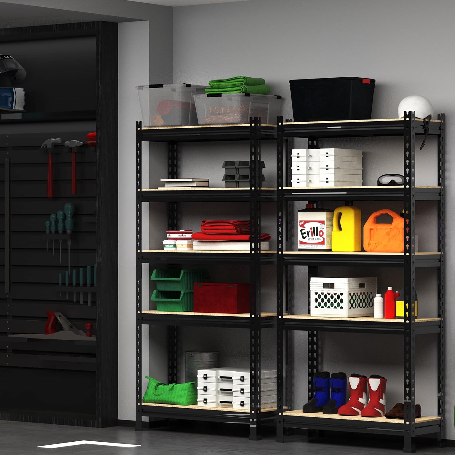 PrimeZone Storage Shelves 6 Pack 5 Tier Adjustable Garage Storage Shelving, Heavy Duty Metal Storage Utility Rack Organizer Shelf Unit for Warehouse Pantry Closet Kitchen Basement, Black
