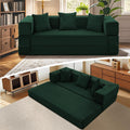 KBQ 3-Seat Convertible Sleeper Sofa Bed with 3 Pillows, Boneless Sofa in a Box Corduroy Folding Mattress Couch, Floor Sofa Lounge Couch for Living Room Bedroom Lounge, Deep Green