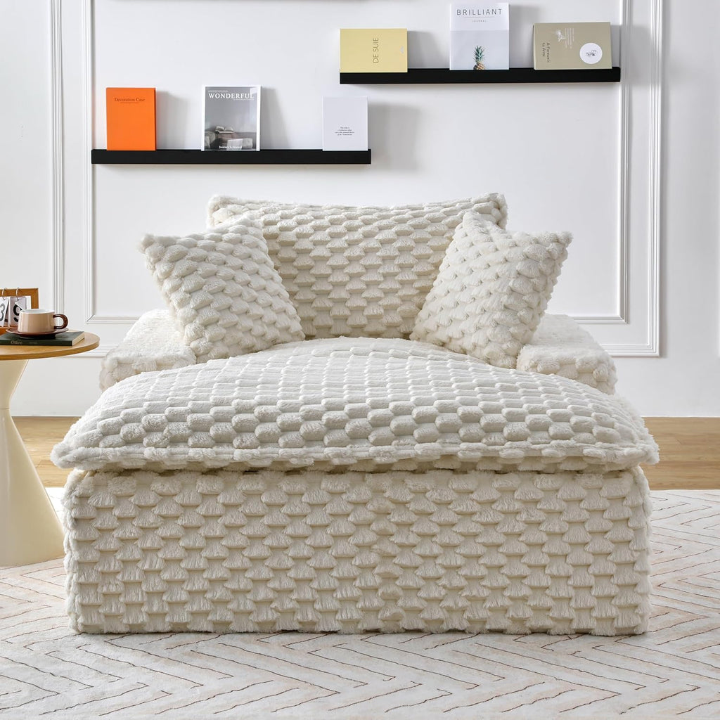 51 Inch Lounge Sofa, Boneless Cloud Couch for Living Room Bedroom, Comfy Reading Chair for Adults, Soft Textured Sleeper Chair with 2 Pillows, Frameless Floor Seating (White)