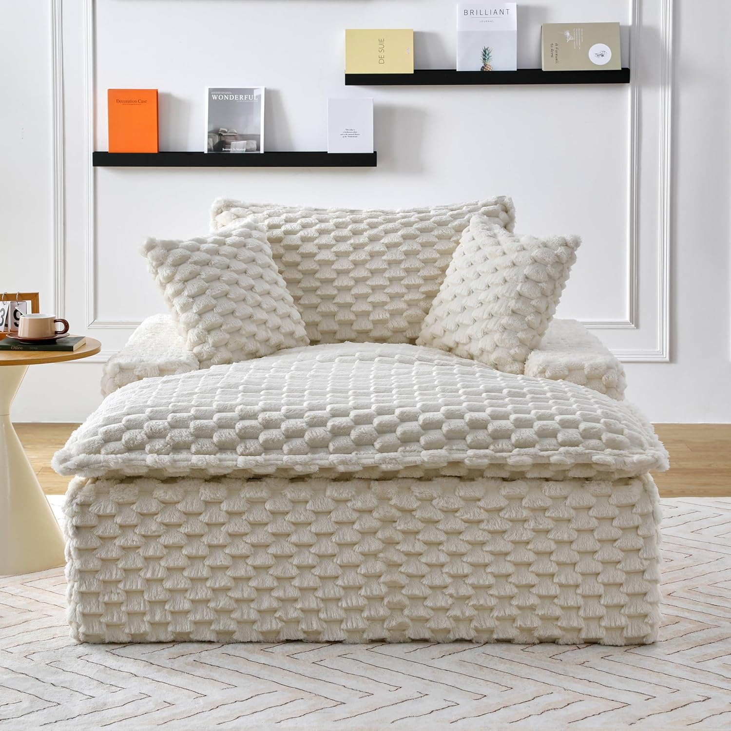 51 Inch Lounge Sofa, Boneless Cloud Couch for Living Room Bedroom, Comfy Reading Chair for Adults, Soft Textured Sleeper Chair with 2 Pillows, Frameless Floor Seating (White)