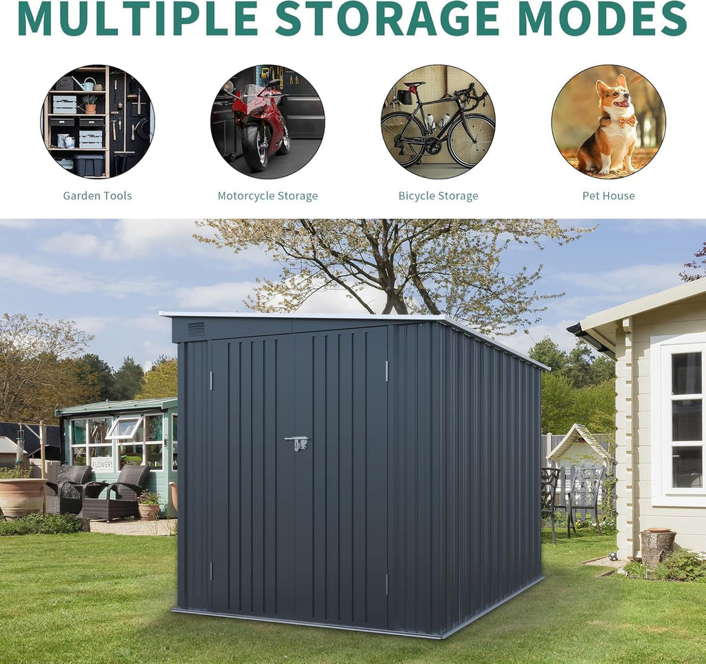Metal Storage Shed, 6x8ft Shed Without Floor with Polycarbon Panel and Lockable Doors, Garden Backyard Outdoor Tool Shed, for Bike Lawnmower