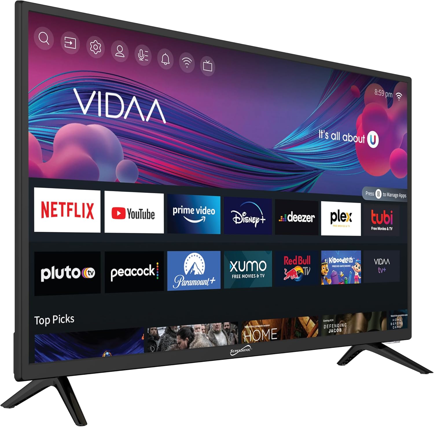 Supersonic SC-3226SDVD 32-inch LED Smart HDTV w/DVD Player, ATSC & NTSC System, 3X HDMI, 1080p, WiFi, USB, Multi Language OSD, AC/DC Compatible for Home, Kitchen, or RV Camper, DC Car Cord Included