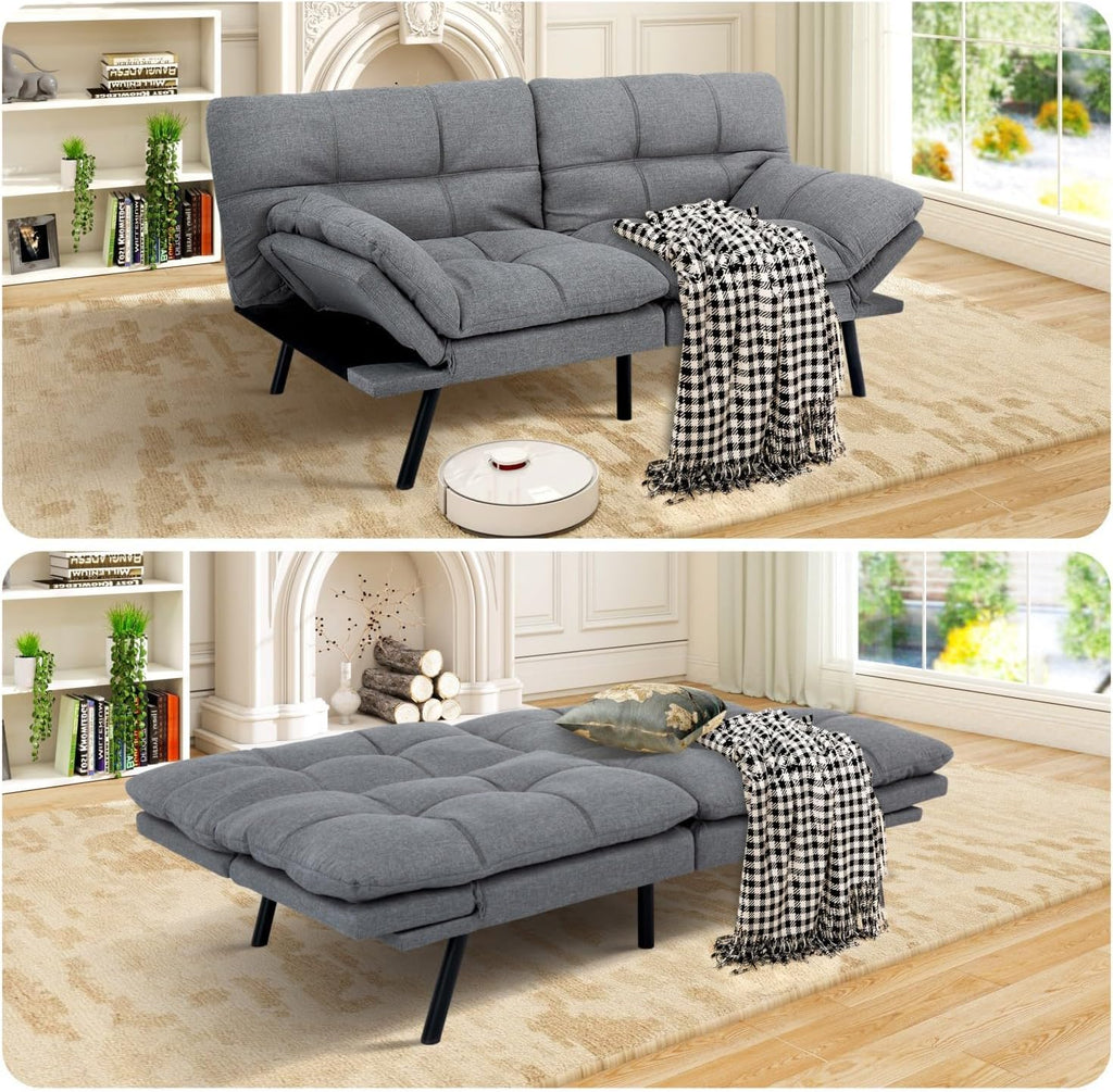 MUUEGM Futon Sofa Bed Memory Foam Futons Modern Office Couch Sleeper Bed Convertible Love seat Sofa for Small Spaces,Apartment,Office with Adjustable Armrest Backrest