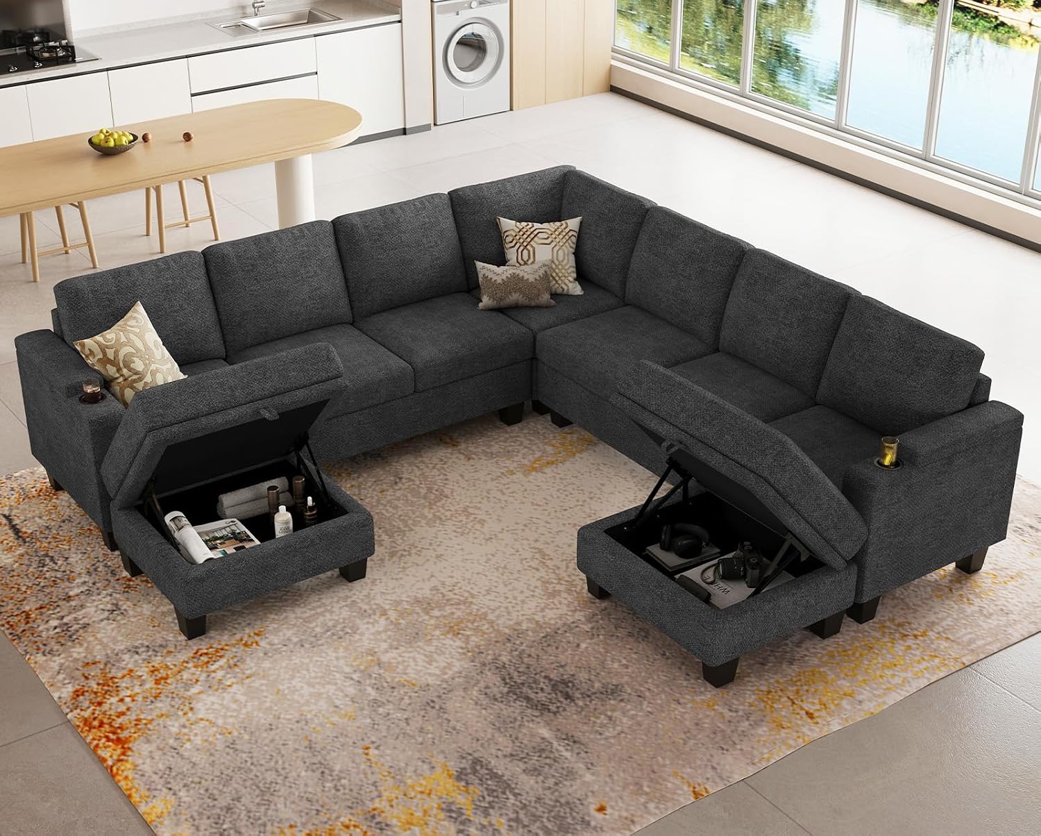 Belffin Modular Sectional Sofa Couch with Storage U Shape Convertible Corner Couches for Living Room Dark Grey Couch