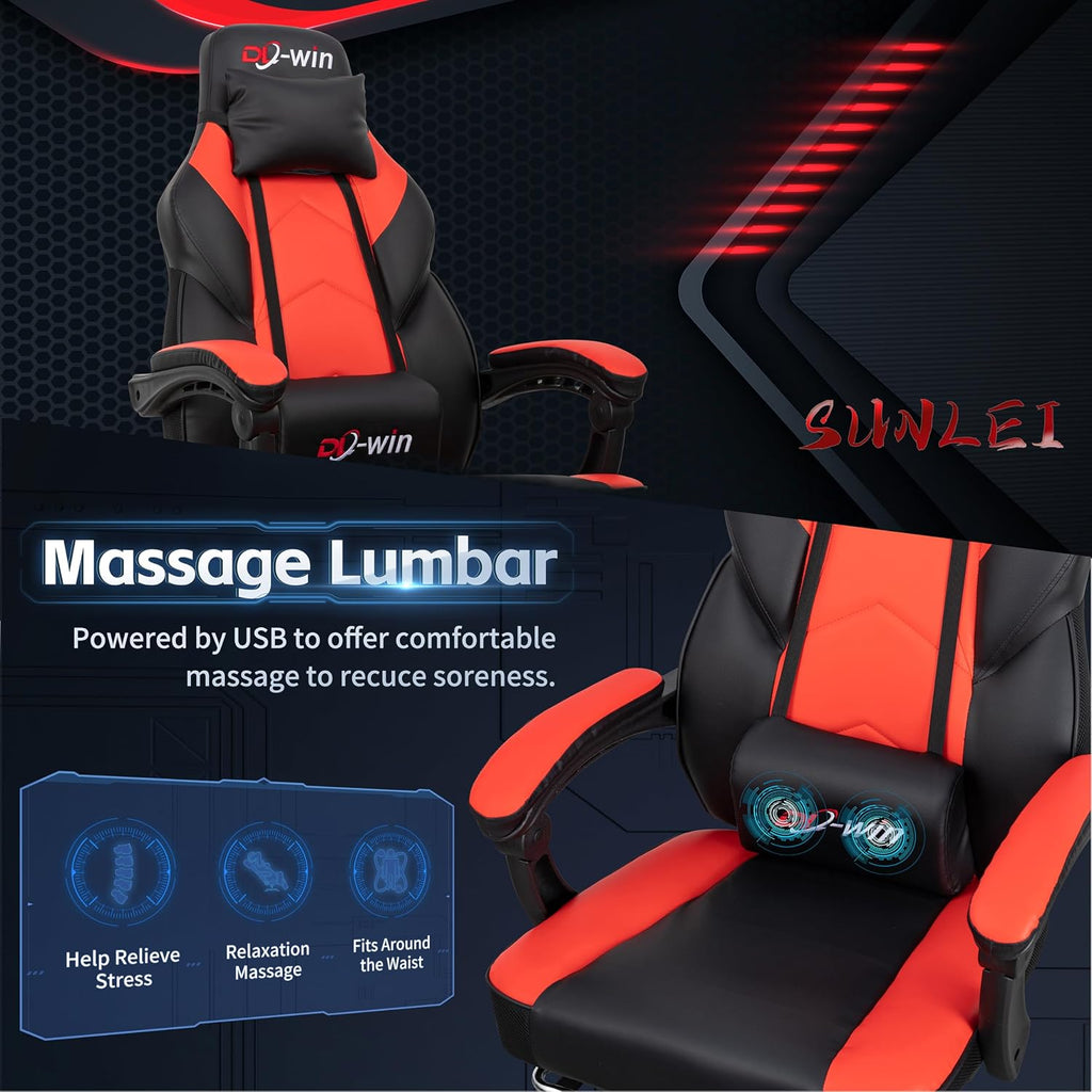 DL-win Computer Gaming Chairs, Gaming Chair with Swivel Computer Gamer Chair for Gaming Rocker, Red
