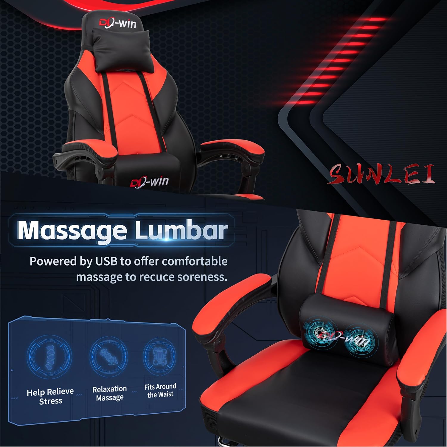 DL-win Computer Gaming Chairs, Gaming Chair with Swivel Computer Gamer Chair for Gaming Rocker, Red