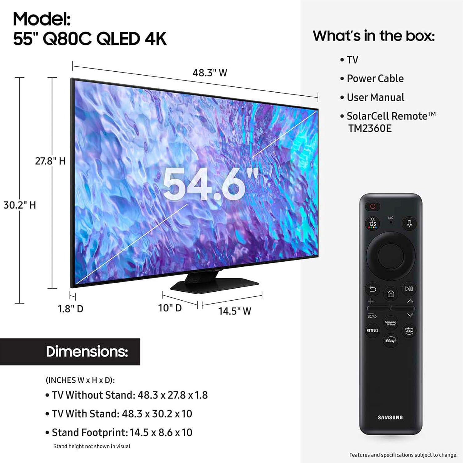 Samsung 55-Inch Class QLED 4K Q80C Series Quantum HDR+, Dolby Atmos Object Tracking Sound Lite, Direct Full Array, Q-Symphony 3.0, Gaming Hub, Smart TV with Alexa Built-in (QN55Q80C, 2023 Model)