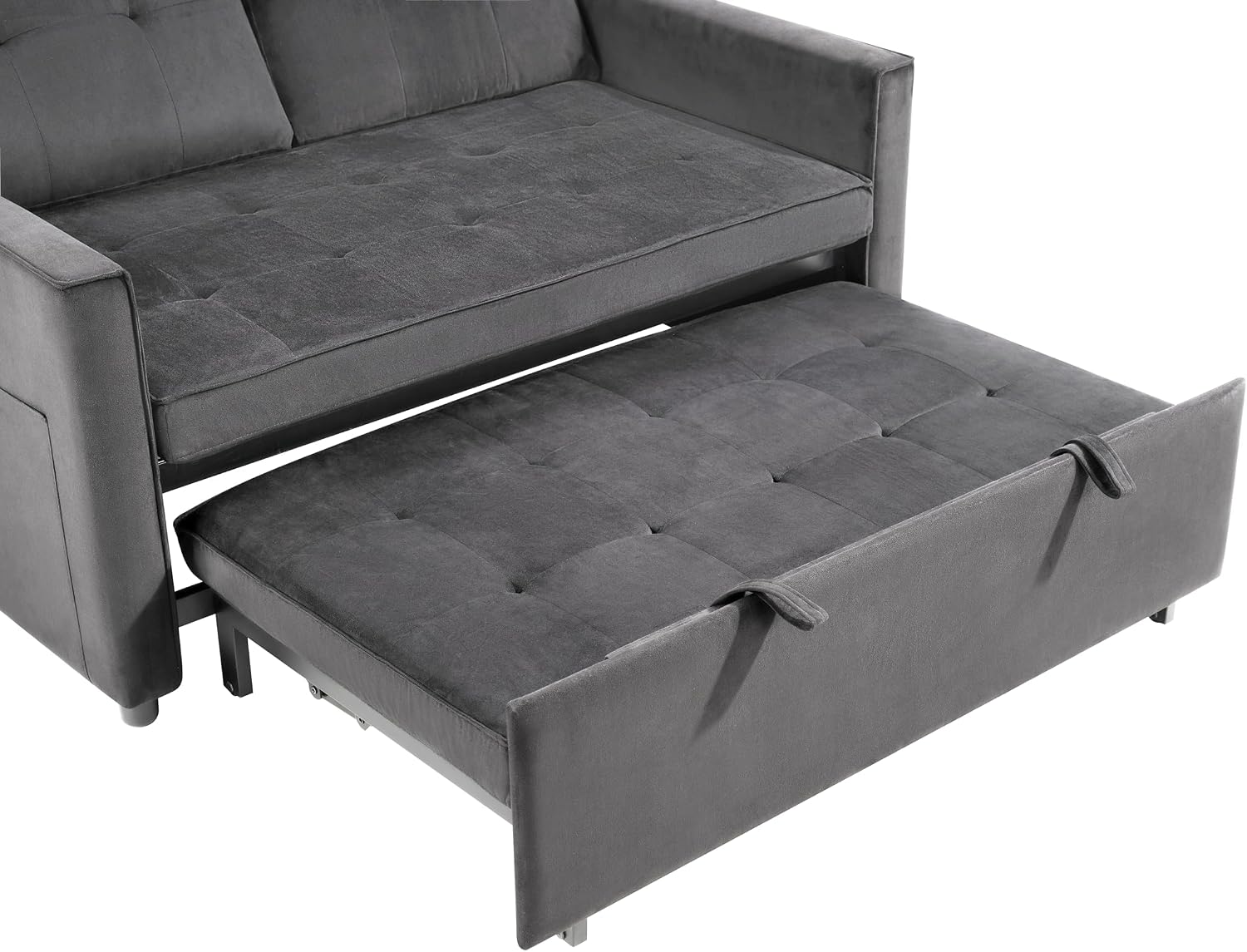 Sofa Bed, Pull Out Couch with Side Pockets, 3 in 1 Velvet Fabric Loveseat Sleeper Sofa Bed, Pull Out Couch with Adjustable Backrest for Living Room, Bedroom, Apartment, Gray, 53 Inch