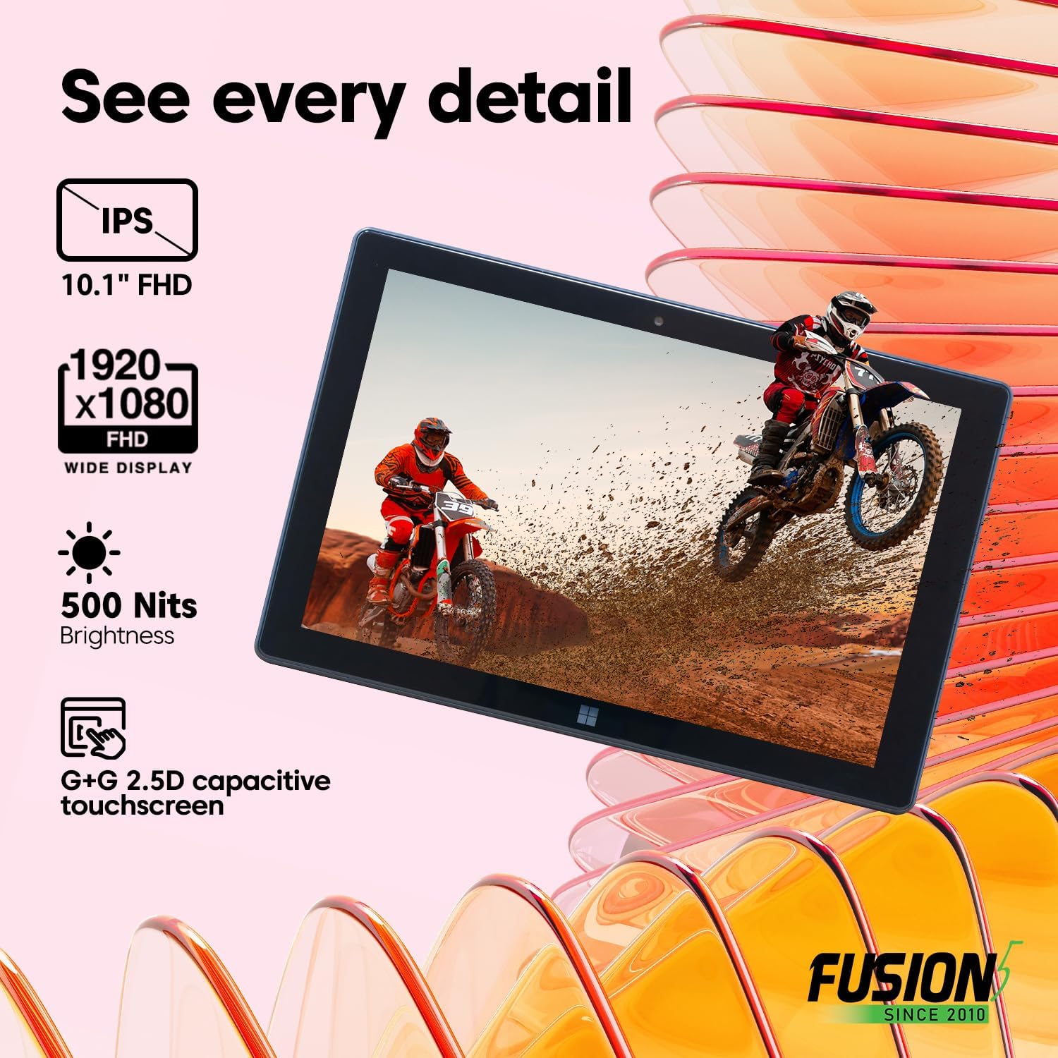Fusion5 Built in USA 10.1' Windows 11 Tablet PC (March 2026 Release) - 12GB RAM, 256GB SSD, 13th Gen CPU, Full HD Windows Tablet Computer, USB C, HDMI - 2 Year Full Warranty with Accidental Damage