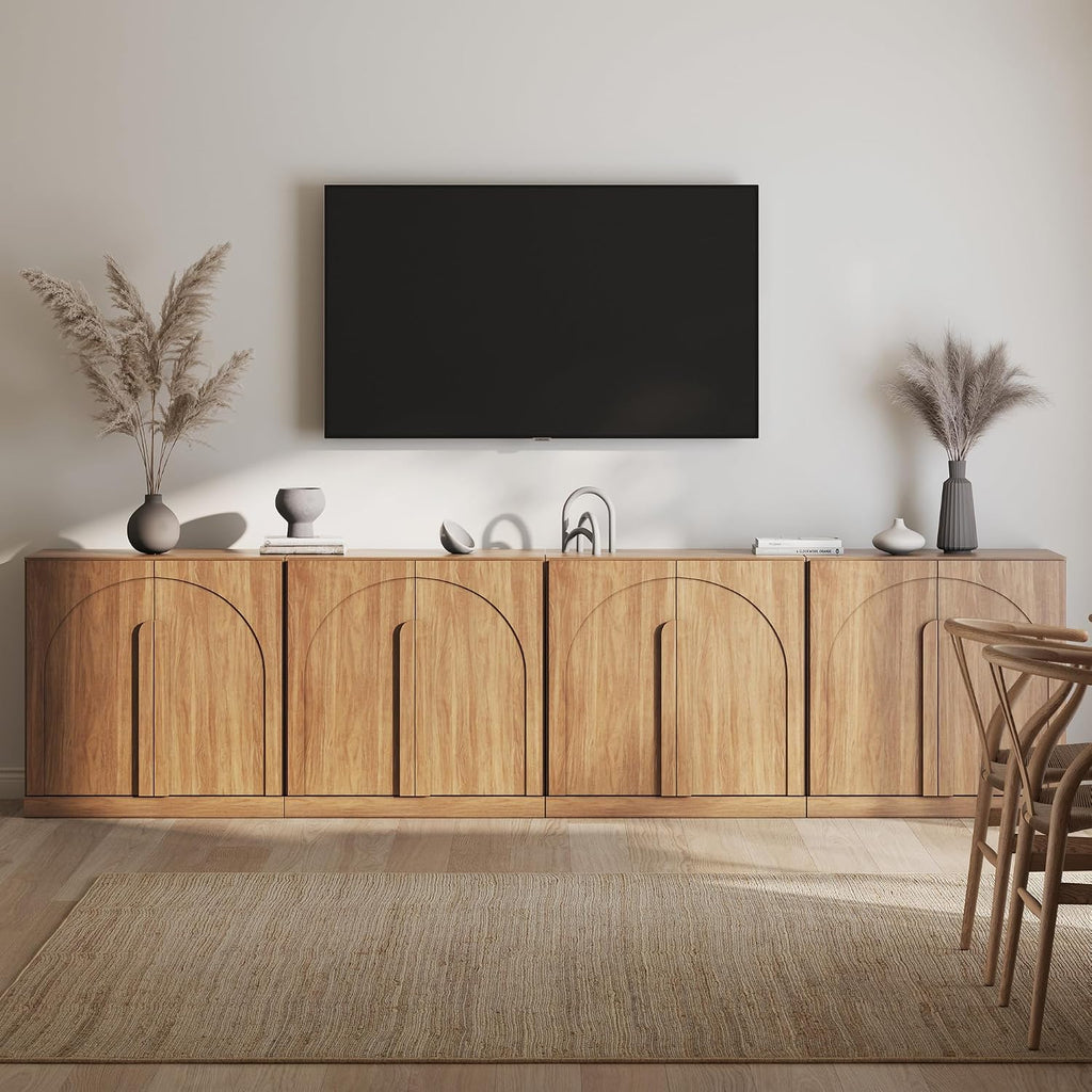BELLEZE 4-Piece Modular TV Stand Set -Modern Entertainment Center with Wide Wooden Handles,Sideboards with Adjustable Shelves,Classic Media Console Table Cabinet for Living Room (Camel)