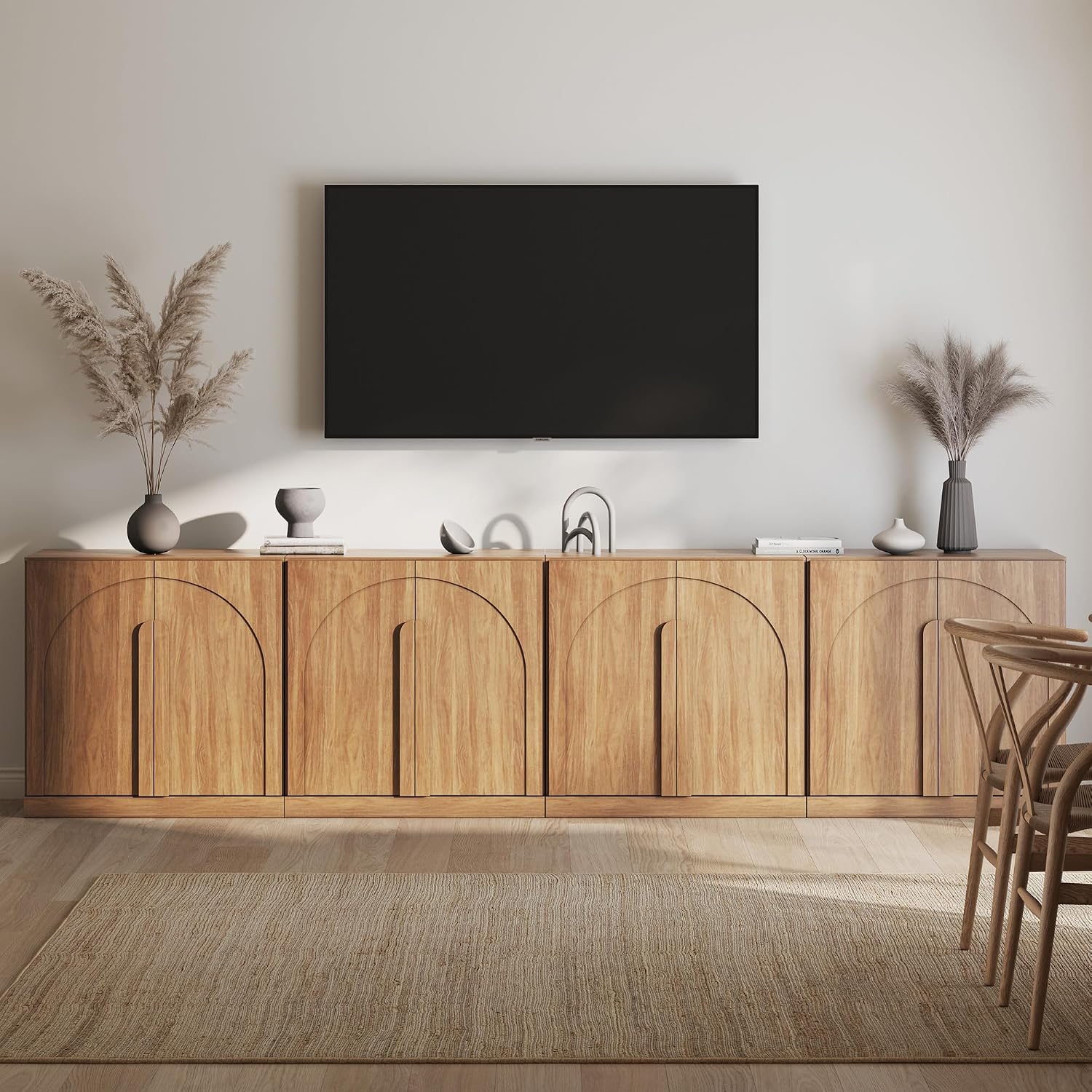 BELLEZE 4-Piece Modular TV Stand Set -Modern Entertainment Center with Wide Wooden Handles,Sideboards with Adjustable Shelves,Classic Media Console Table Cabinet for Living Room (Camel)