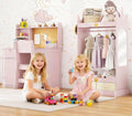 FTZxHKLX Dress Up Storage & Kids Desk Chair Set, Open Hanging Armoire Closet & Wooden Kids Desk and Chair Set with Storage Cabinet for Bedroom, Study Room, Pink
