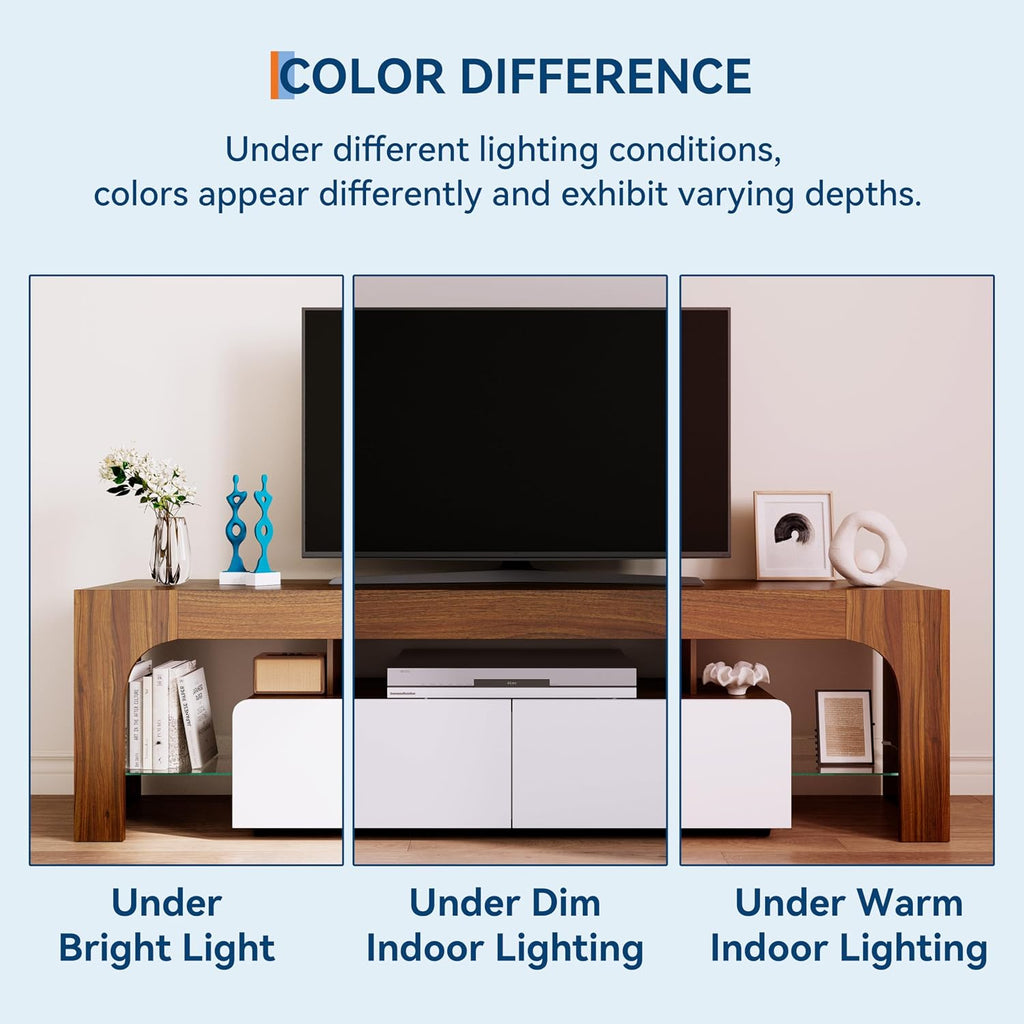 Garvee Modern Lighting TV Stand with Large Storage Drawer for 50 55 60 65 70 75 Inch TVs, TV Console Table with Control Color LED Lights, Entertainment Center Media for Living Room, Bedroom, Walnut