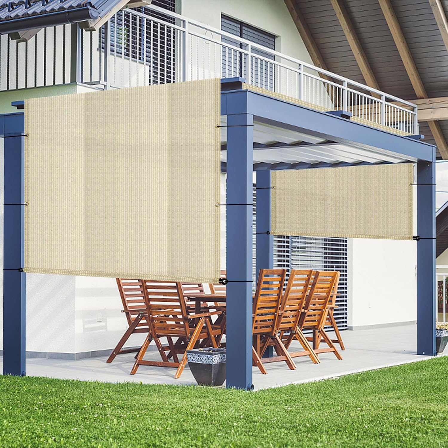 11' x 4' Pergola Shade Cover Replacement Canopy with Weighted Rods & Grommets UV Block Sun Shade Cloth for Outdoor Patio Deck Porch Backyard Gazebo, Beige, Customized Size