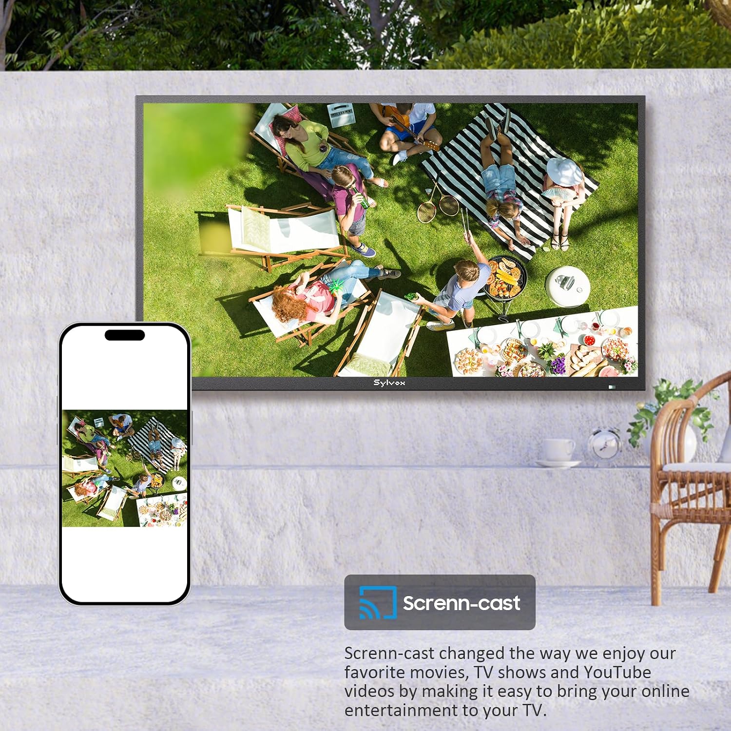 SYLVOX Outdoor TV, 55 inch Smart TV Waterproof Outdoor TVs, 4K Weatherproof Television for Outside, Support Google Assistant, Chromecast, 1000 nit Brightness Partial Sun (Deck Pro 3.0)
