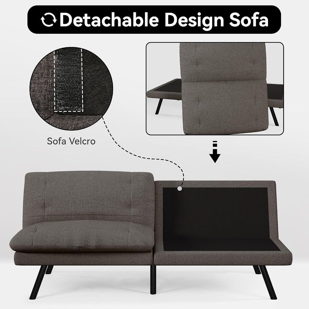 Convertible Sofa Bed,Linen Futon Sofa Couch,Detachable Cushion,Adjustable Backrest,Memory Foam Folding Futon Loveseat Sleeper for Living Room,Office,Apartment,Pure Grey