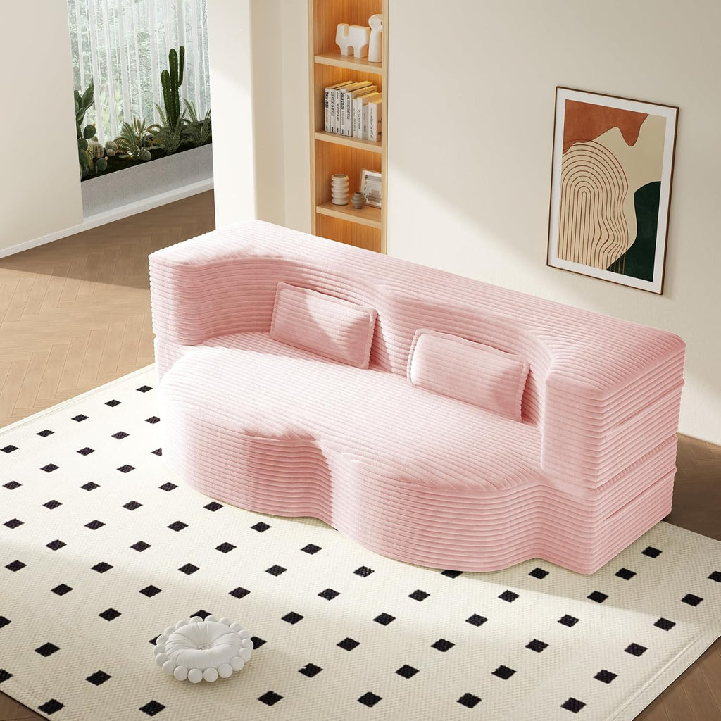 CAPCAEK 2 in 1 Convertible Folding Sofa Bed Twin Size, Modern Corduroy Fabric Boneless Couch Bed with Pillow, Futon Loveseat Sleeper Sofa for Living Room, Office, Guest Use, Apartment