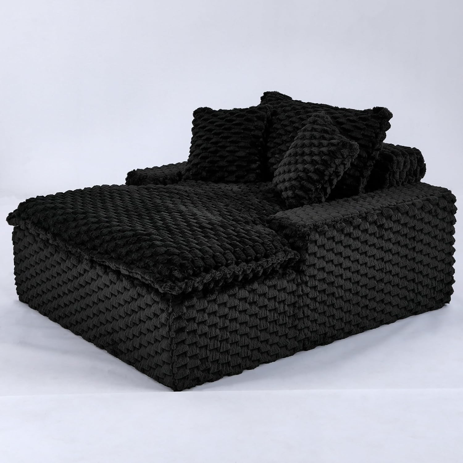 51 Inch Lounge Sofa, Boneless Cloud Couch for Living Room Bedroom, Comfy Reading Chair for Adults, Soft Textured Sleeper Chair with 2 Pillows, Frameless Floor Seating (Black)