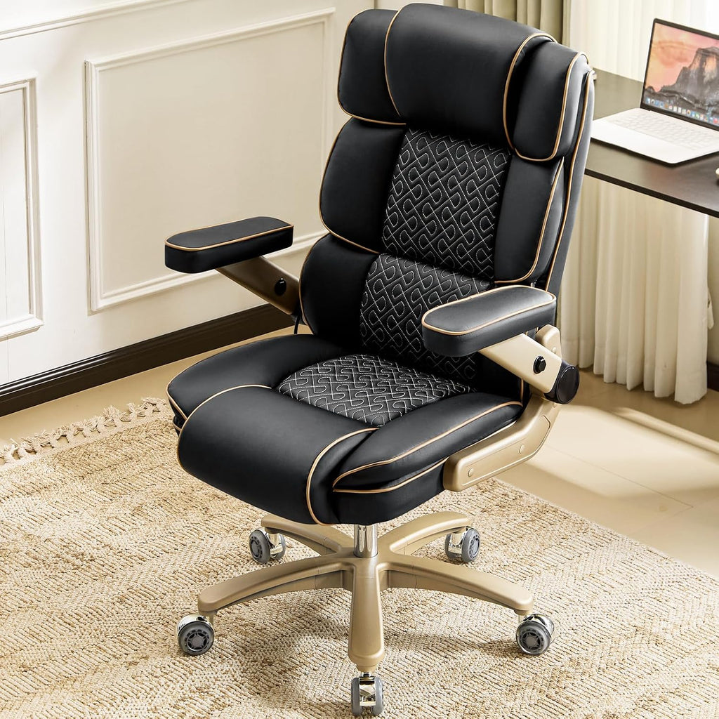 Big and Tall Office Chair 500lbs, Heavy Duty Leather Chair with 5D Armrests Comfortable Seat, High Back Executive Office Chair with Adjustable Lumbar, Large Computer Chair for Home Office, Black