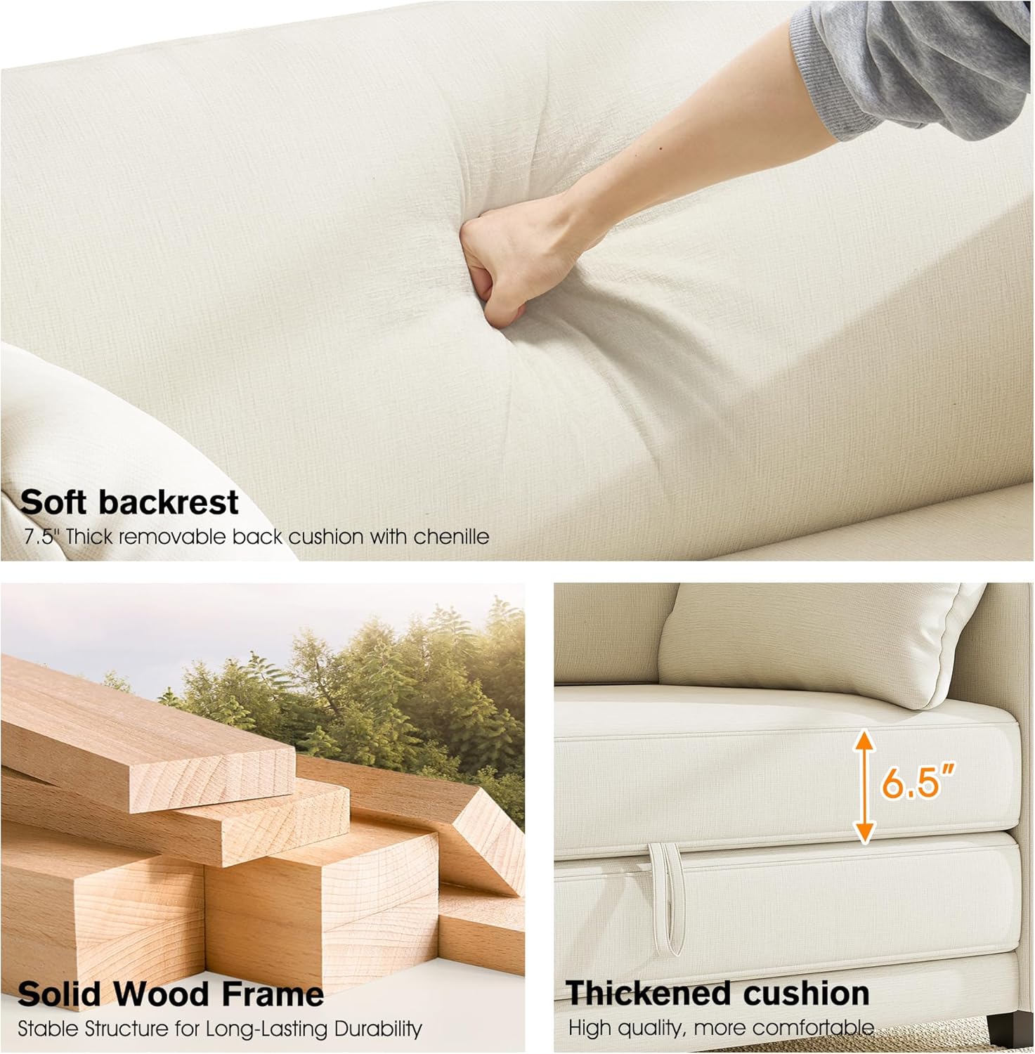 65' Loveseat Sleeper Sofa Bed, Chenille Convertible Sofa Bed for Small Spaces, Folding Couch Bed with Deep Seat, Solid Frame, Pull Out Floor Couches for Living Room, Beige