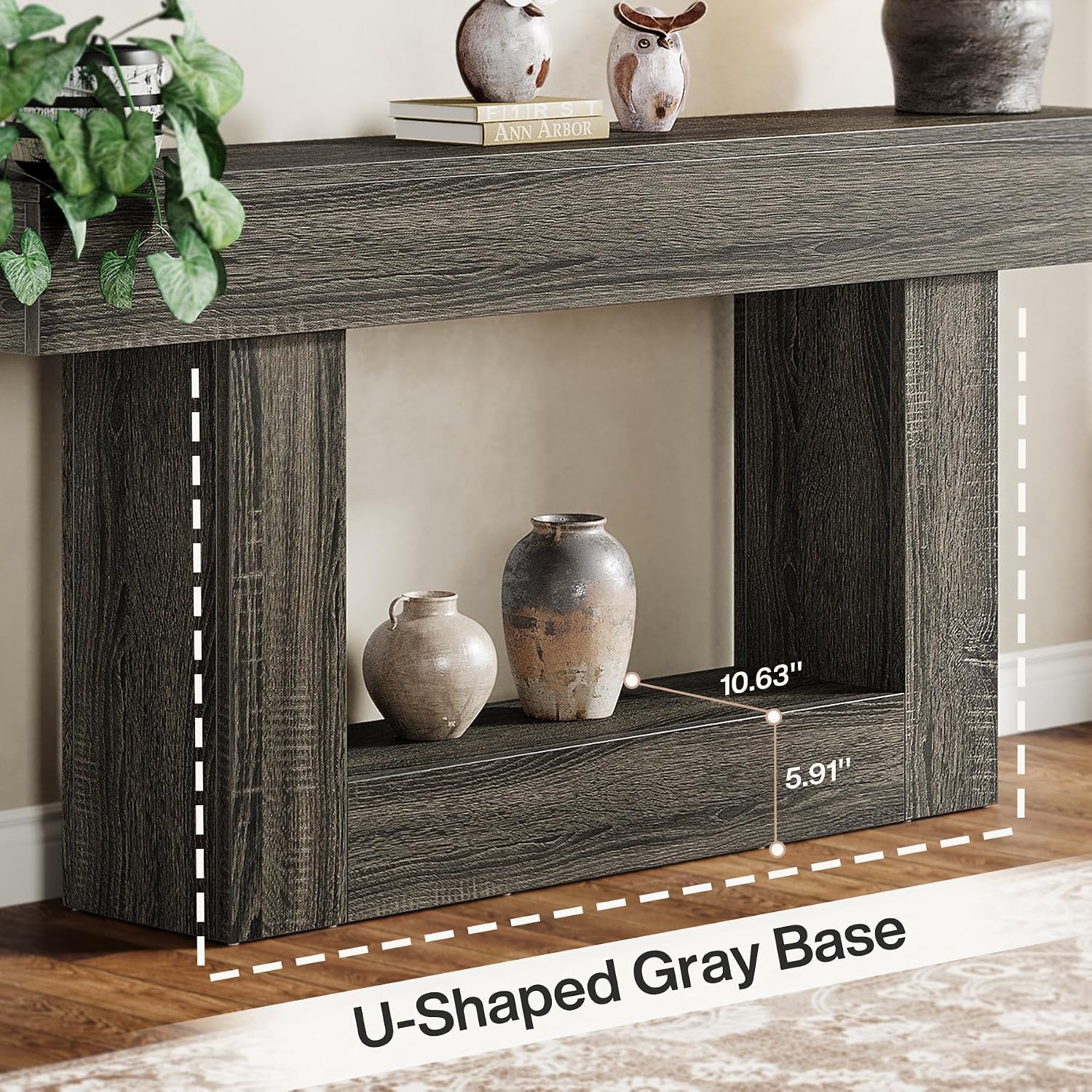 Tribesigns 63' Console Table, Farmhouse 2-Tier Entryway Table with U-Shaped Base, Narrow Long Wood Sofa Table Behind Couch Table for Living Room, Hallway, Foyer, Gray