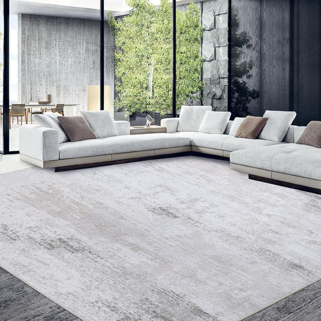 HOMBYS 10x14 Modern Area Rug for Living Room Bedroom, Large Boho Floor Carpet with Non-Slip Backing for Indoor Office Dining Room, Abstract Home Deco Non-Shedding, Camel, Machine Washable