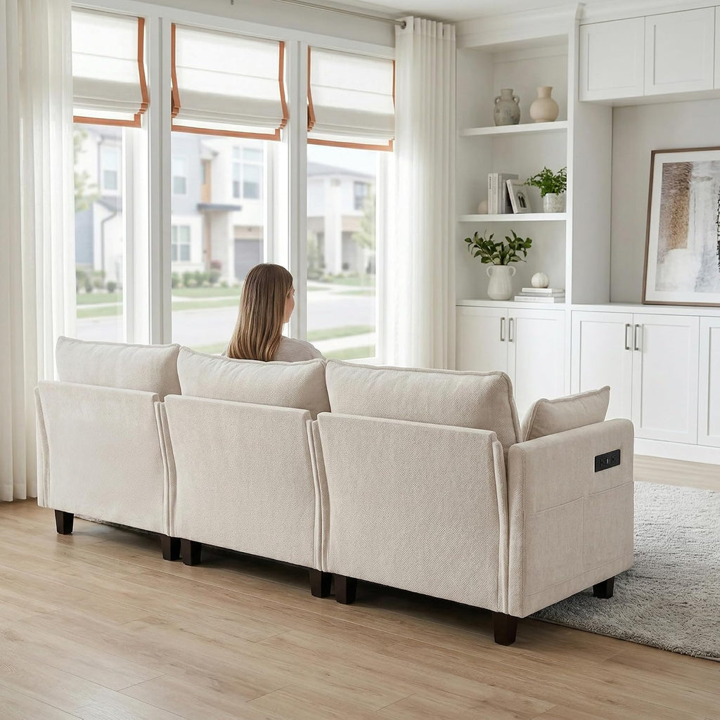 Eafurn Modular Sectional Sofa with Movable Ottomans for Living Room, 4 Seater Convertible U Shaped Sectional Couch Modern Reversible Chenille Sofa Set w/USB Ports and Side Pockets