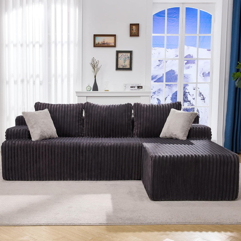 Modular Sectional Sofa Couches L-Shape Couch 3 Seat Modular Sofa Memory Foam Sectional Couches for Living Room, Cloud Couch with Oversized Chaise (Grey Stripe, 98' Right Facing Chaise)