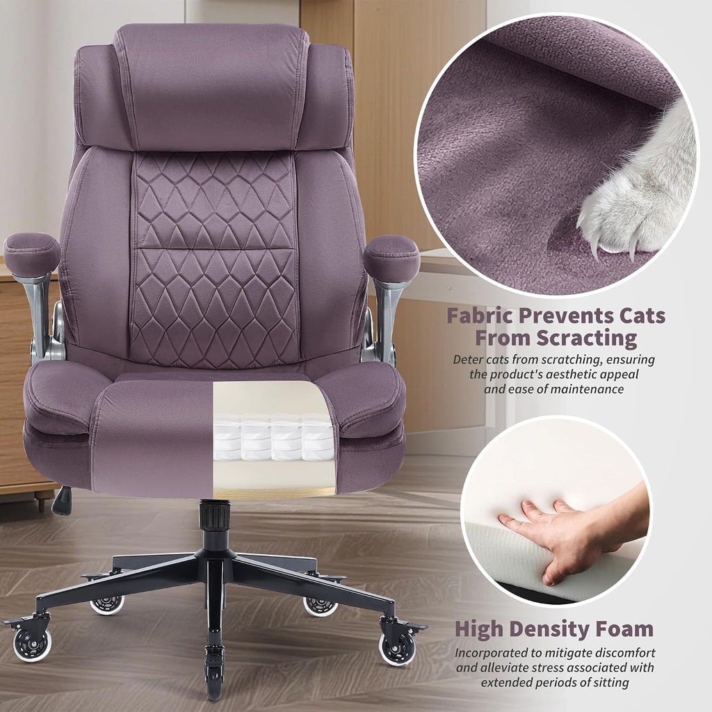 Office Chair with Locking Wheels, Ergonomic High Back Fabric Desk Chair with Adjustable Lumbar Support, Flip-Up Arms, Thick Padded Seat, 400lbs Heavy Duty for Home Office Adults