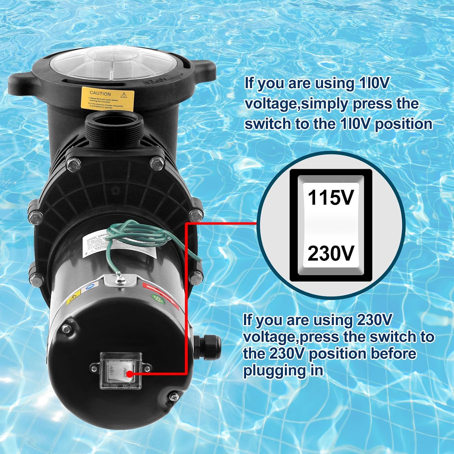 Pool Pump Above Ground/Inground,1.5HP 6600 GPH Powerful Selfpriming Pool Pump for 15,000-31,000 Pools for Dual Voltage Swimming Pump with Strainer Basket,Includes Pipe Fittings