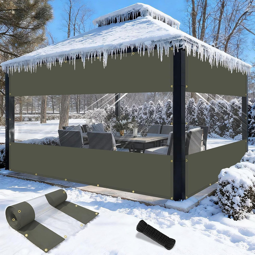 Shade&Beyond Outdoor Vinyl Curtain, 14'W x 20'L Heavy Duty Clear Tarp with Grommets Waterproof, Privacy Clear Panel UV-Resistant for Pergola Gazebos Porch Enclosure Patio(Customized Size, Gray)