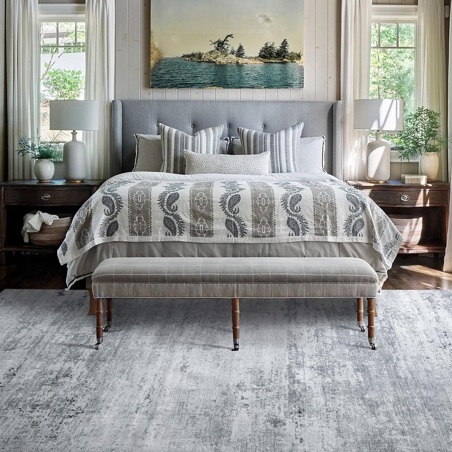 HOMBYS Modern Area Rug for Living Room Bedroom, Large Boho Floor Carpet with Non-Slip Backing for Indoor Office Dining Room, Abstract Home Deco Non-Shedding, Machine Washable (Grey, 10 x 14 ft)