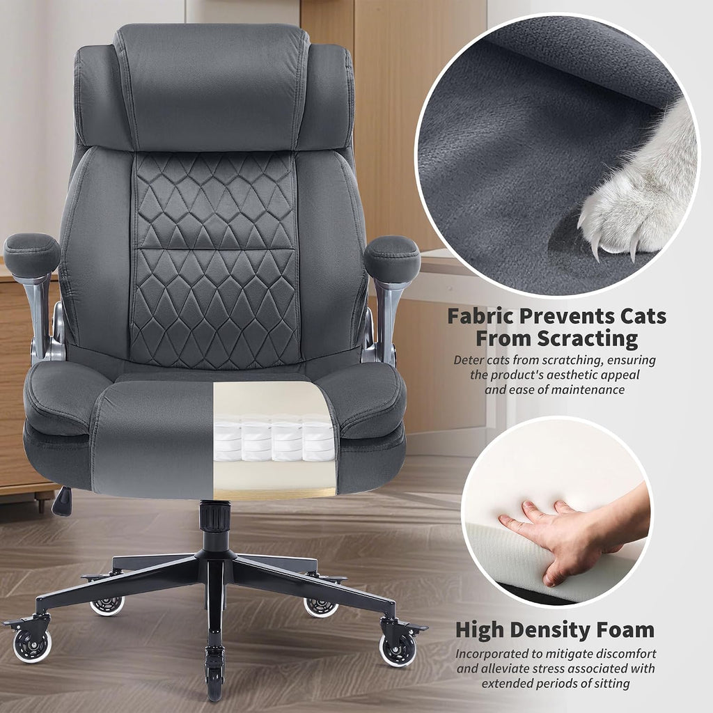 Office Chair with Locking Wheels, Ergonomic High Back Fabric Desk Chair with Adjustable Lumbar Support, Flip-Up Arms, Thick Padded Seat, 400lbs Heavy Duty for Home Office Adults