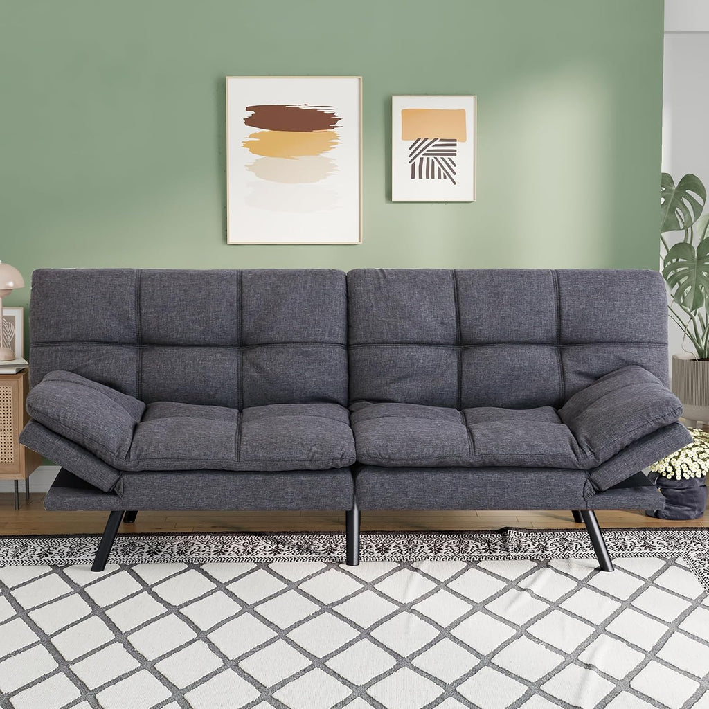 Opoiar 71' L Convertible Futon Sofa Bed,Linen Fabric Futon Couch,Loveseat Sleeper Sofa,Soft Cushions Love Seat Daybed for Studio, Apartment, Office, Small Space, Compact Living Room,Grey