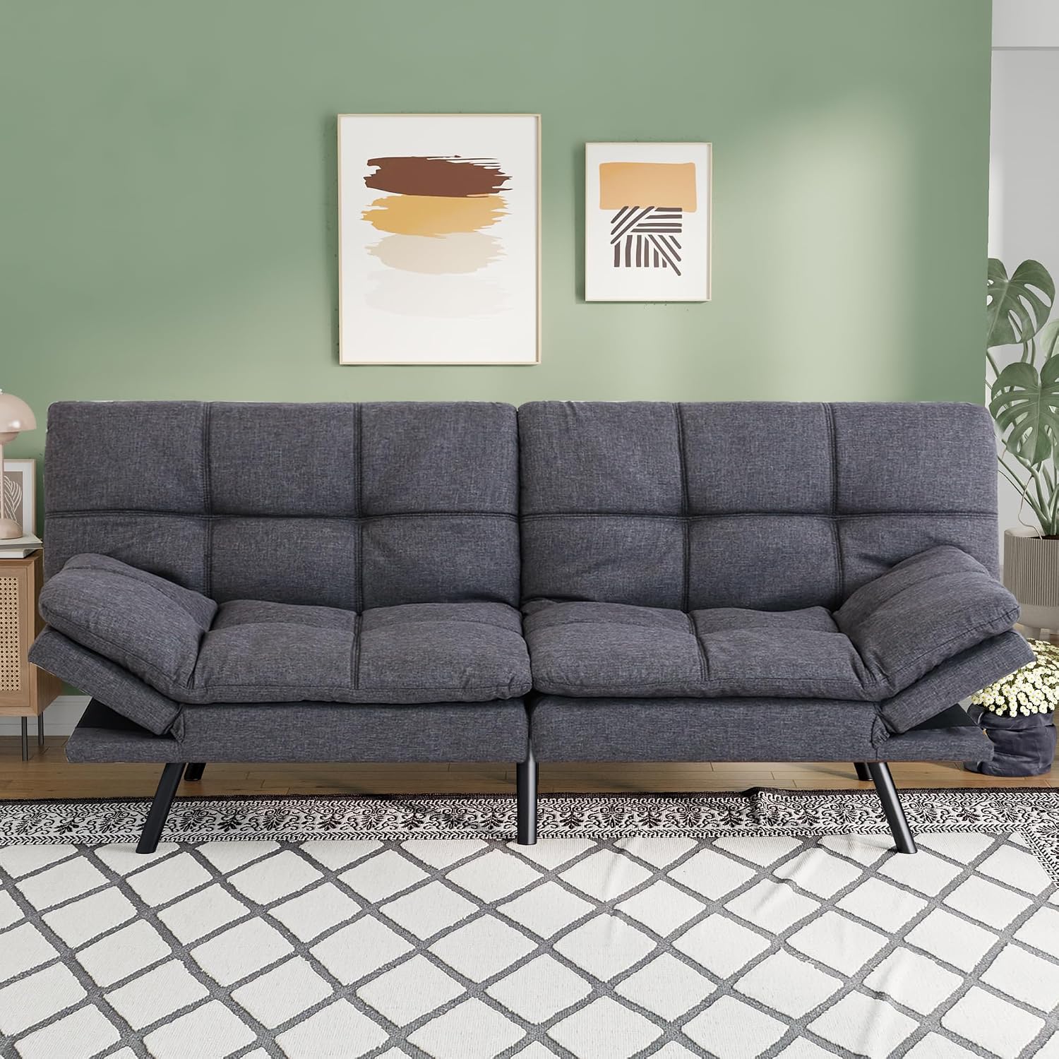 Opoiar 71' L Convertible Futon Sofa Bed,Linen Fabric Futon Couch,Loveseat Sleeper Sofa,Soft Cushions Love Seat Daybed for Studio, Apartment, Office, Small Space, Compact Living Room,Grey