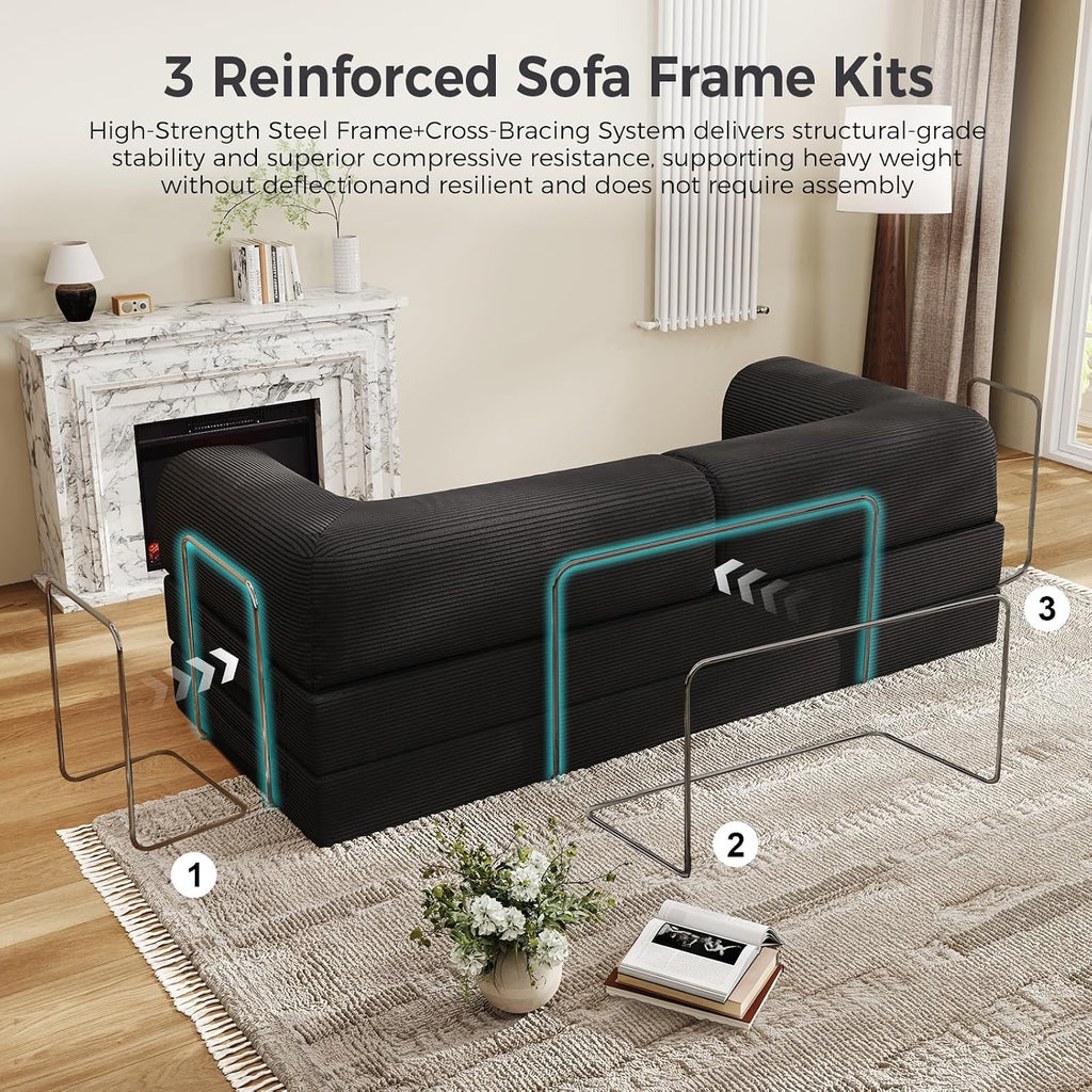 78.8' Convertible Sofa Bed,Corduroy Futon Couch, Folding Pull Out Futon Sofa,No Assembly Boneless Couch for Living Room