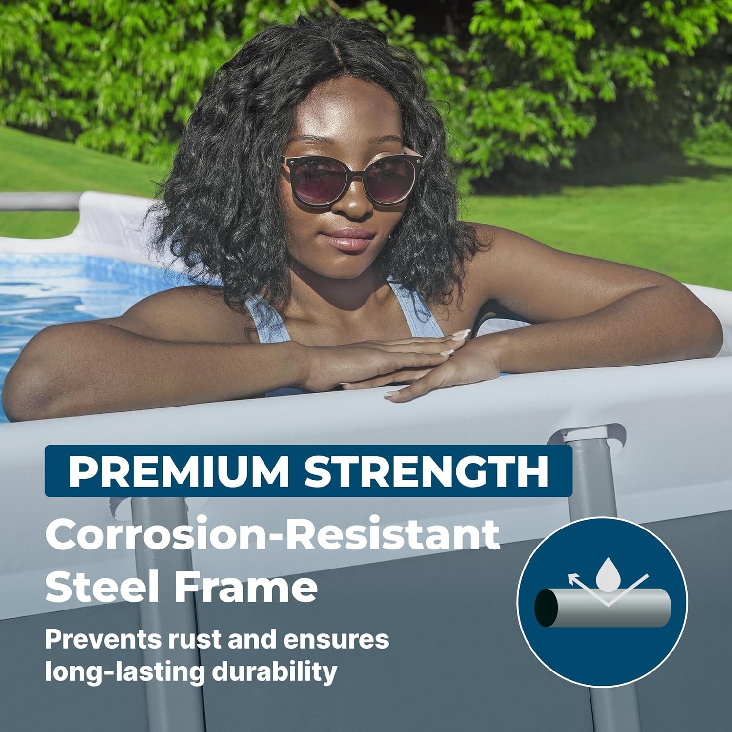 Bestway Power Steel 24' x 12' x 52' Above Ground Pool, Rectangular Metal Frame Outdoor Swimming Pool Set with Sand Filter Pump, Ladder, and Cover