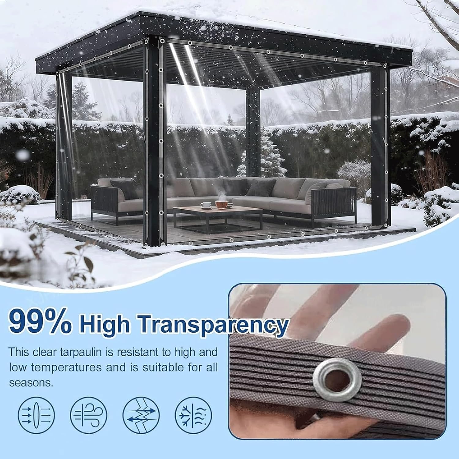 17x20 FT Pavilion Clear Tarp Heavy Duty - Waterproof Transparent Vinyl Cover with Reinforced Edges & Grommets, Tarpaulin for Pavilion, Gazebo, Pergola, Patio Outdoor Roof and Rain Protection