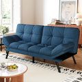 Convertible Futon Sofa Bed,Blue Linen Modern Futon Couch,Memory Foam Loveseat Sleeper Recliner,Detachable Cushion,Adjustable Backrest & Armrest,Couches for Living Room,Office,Apartment