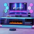 Lamtor Fireplace TV-Stand with 40' Fireplace - 2 LED Light TV-Stand for 85 inch TVs - Entertainment Center with 4 AC Power Outlets - 2 Tier TV Consoles Stand for Living Room, Black
