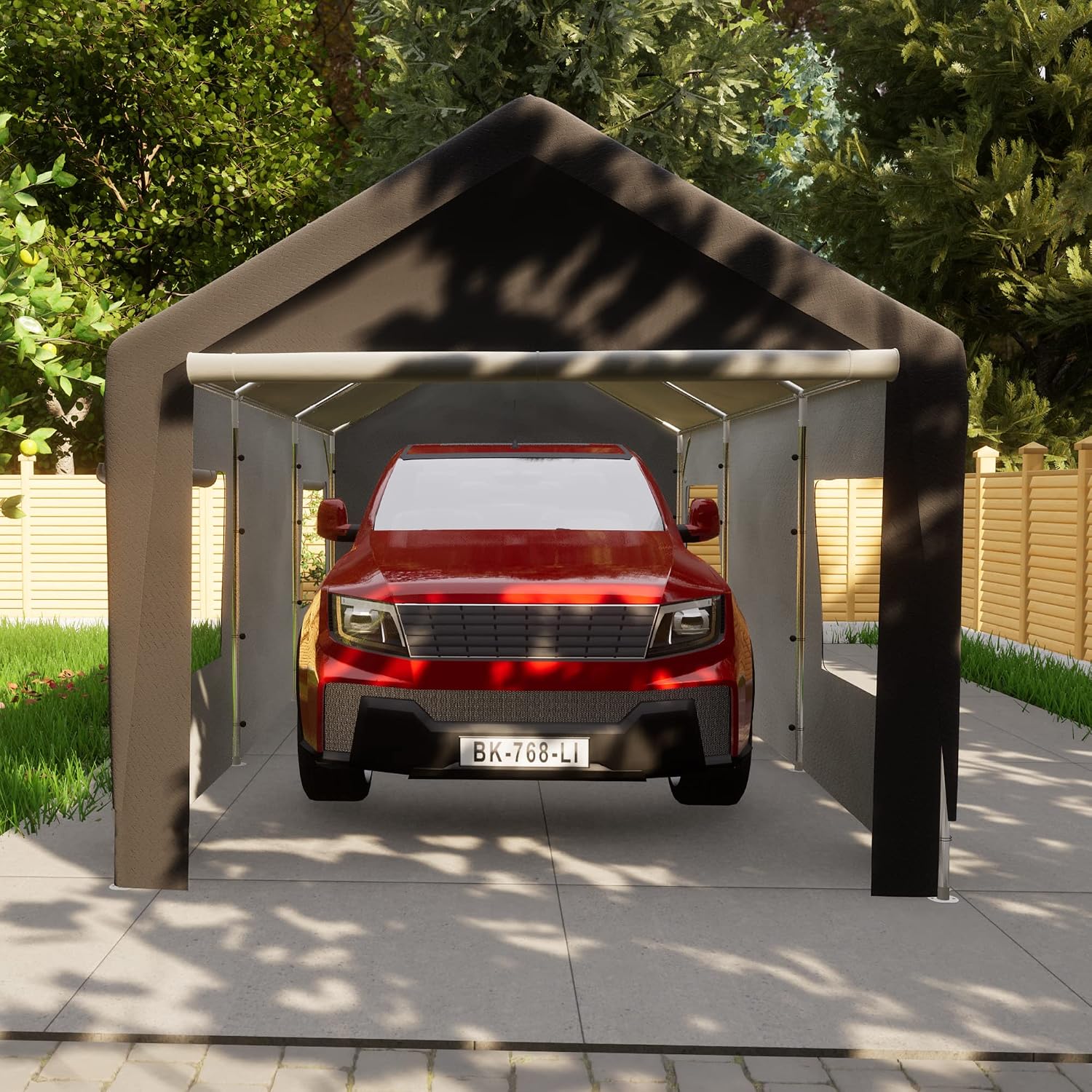 Thanaddo 10'x20' Heavy Duty Carport, Garage Car Canopy, with Roll-up Ventilated Windows, Car Shelter w/Side Tarps for Car, Truck, Boat,Gray
