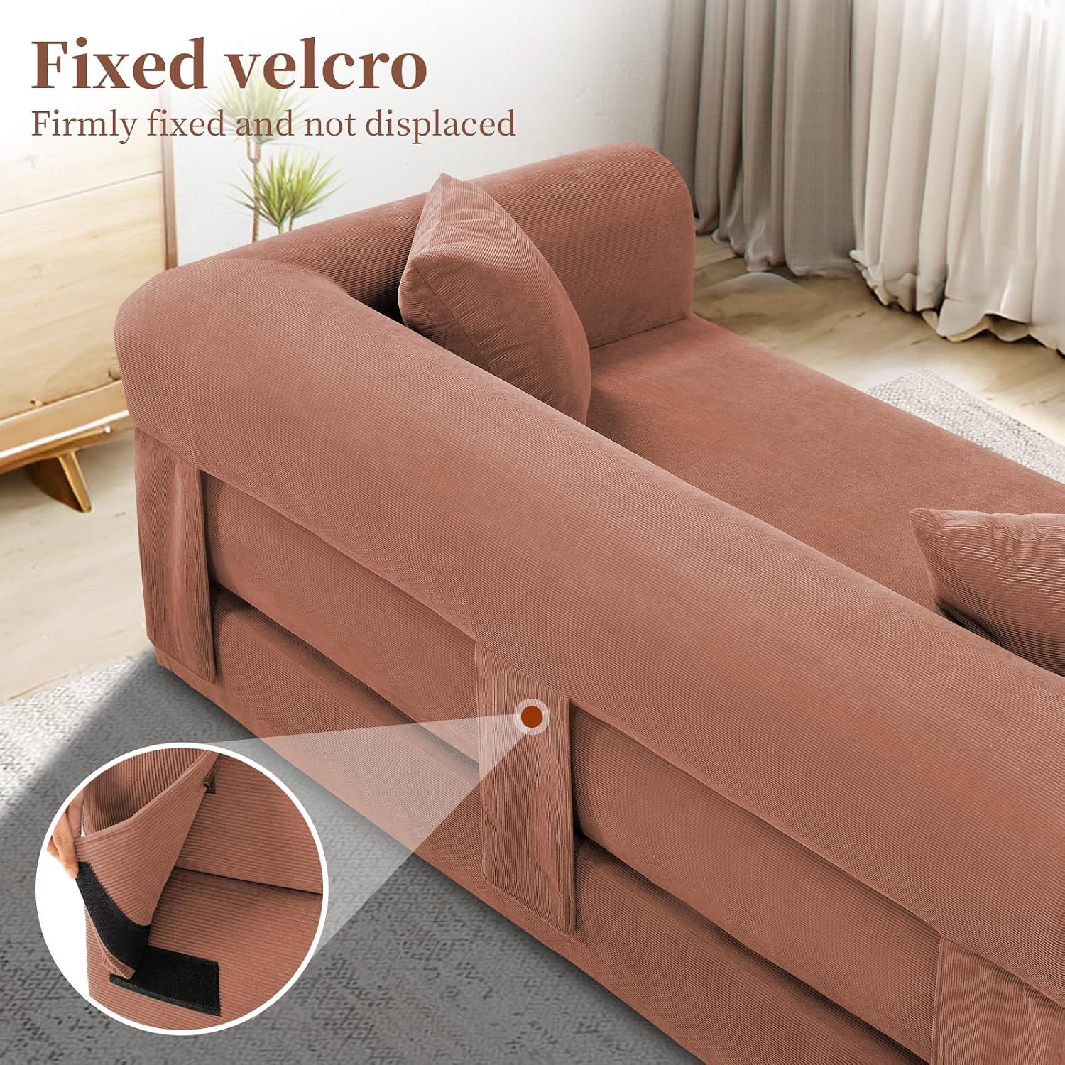 KBQ 3-Seat Convertible Sleeper Sofa Bed with 2 Pillows, Corduroy Folding Mattress Couch, Floor Sofa Lounge Couch for Living Room Bedroom Lounge Studio, Pink