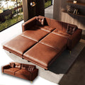 92.1'' King Pull Out Sofa Bed, Convertible Futon Couch, 3-in-1 Faux Leather Sleeper Sofa with Tufted Back, 2 Pillows, Gold Legs, Deep Folding Loveseat for Living Room, Apartment, Light Brown