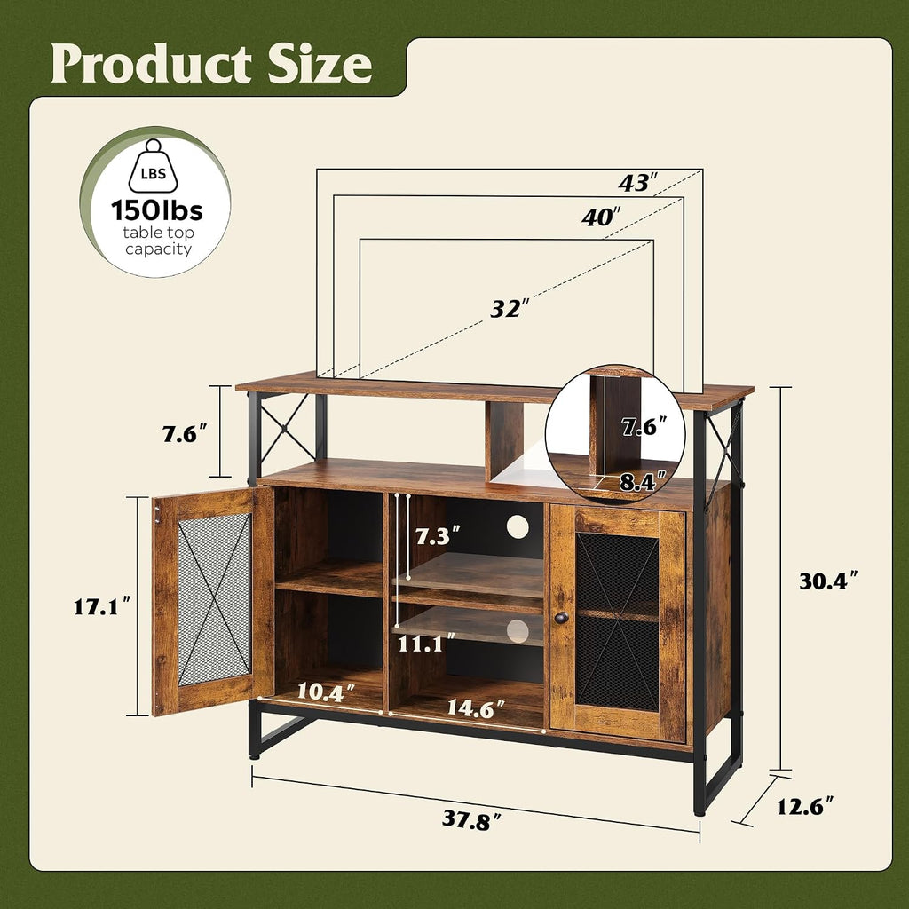 WLIVE TV Stand for 43 Inch TV, Small Entertainment Center with Storage Cabinet & Adjustable Shelves, Farmhouse Industrial TV Stands for Living Room and Bedroom, 32' TV Console, Rustic Brown