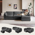 ROWHY 104'' Modular Sectional Cloud Couch with Movable Ottoman, 4 Seat Modern Corduroy Sofa, Deep Seat L Shaped Couch for Living Room Bedroom Apartment, Dark Grey